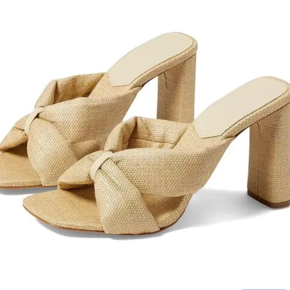 Schutz Fairy High Sandals crisscross strap pleated knot detail block heel sz 10
